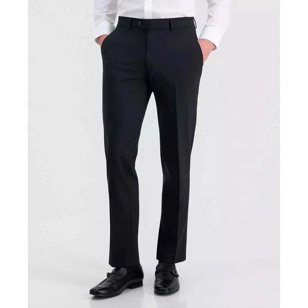 Bar III Mens Slim fit 2-pc Suit Jacket Blazer 38R Black Solid Pants 32W 32L